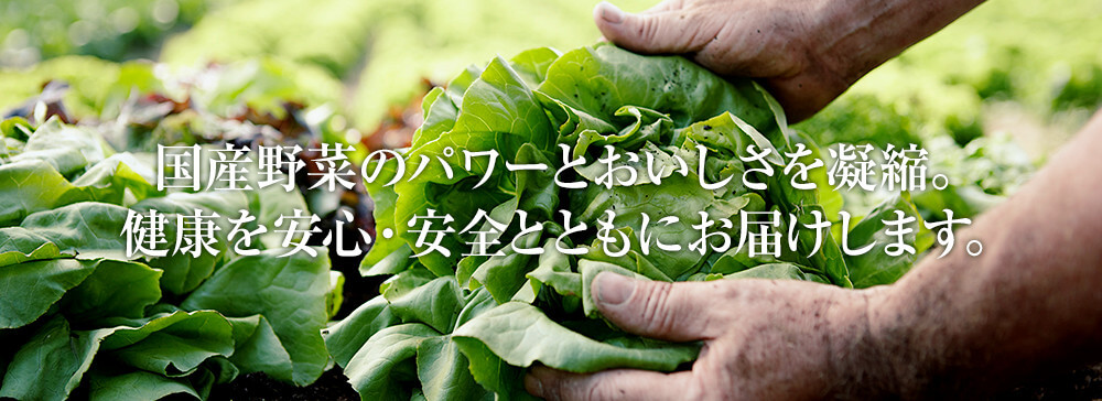 国産野菜のパワーとおいしさを凝縮。健康を安心・安全とともにお届けします。